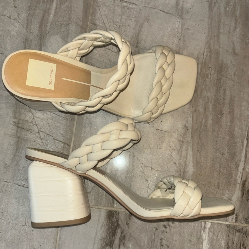 Dolce Vita Braided White Block Heels